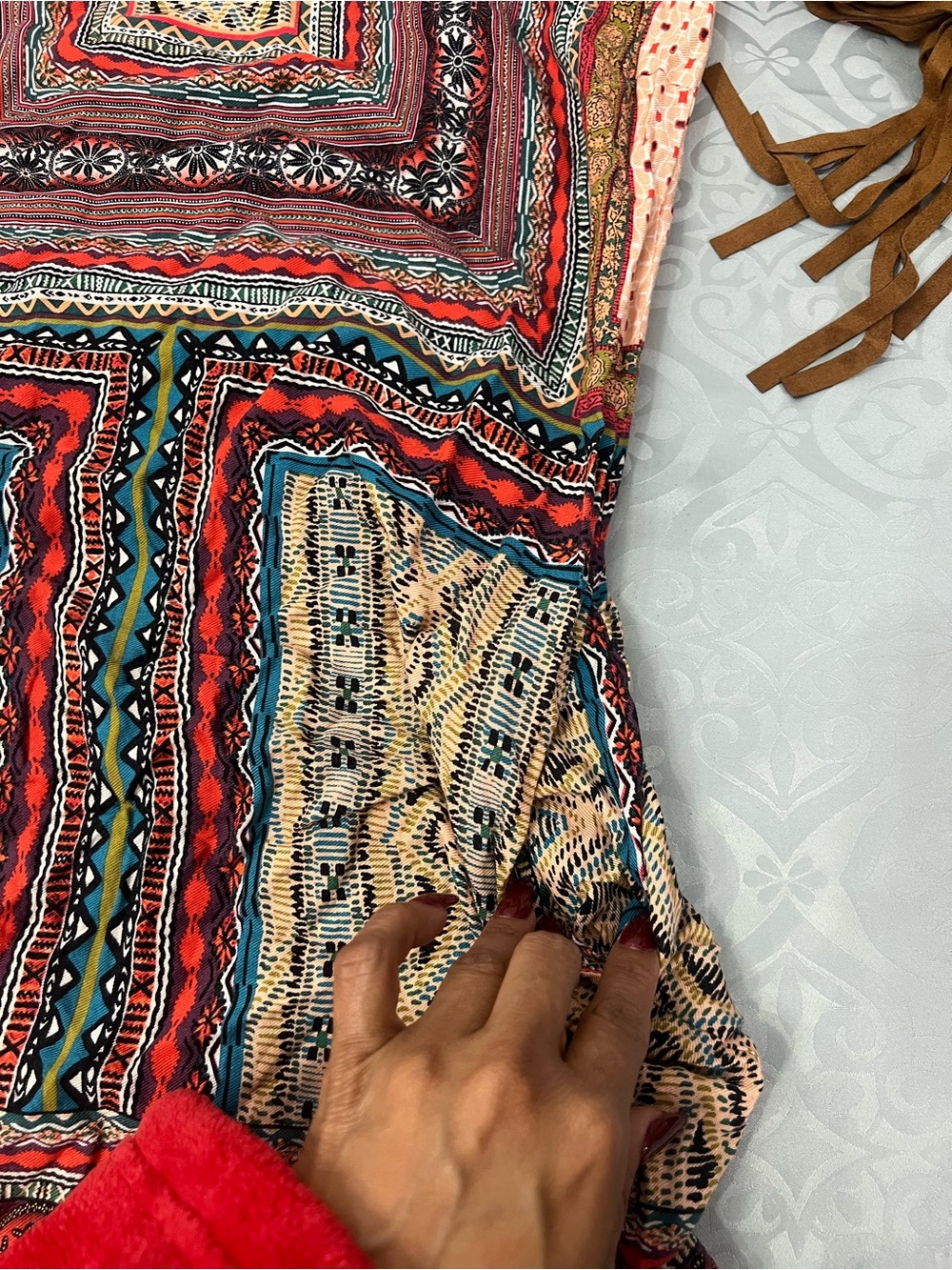 Uncle Frank by Anthropologie Geometric Embroidered dress  with Red&Teal Accentst - Picture 6 of 11